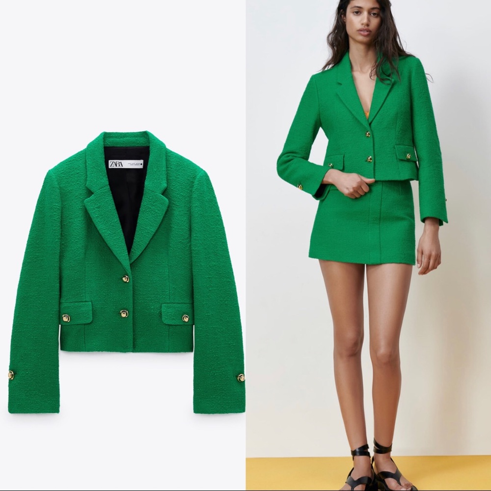 Zara textured fitted blazer, apple green